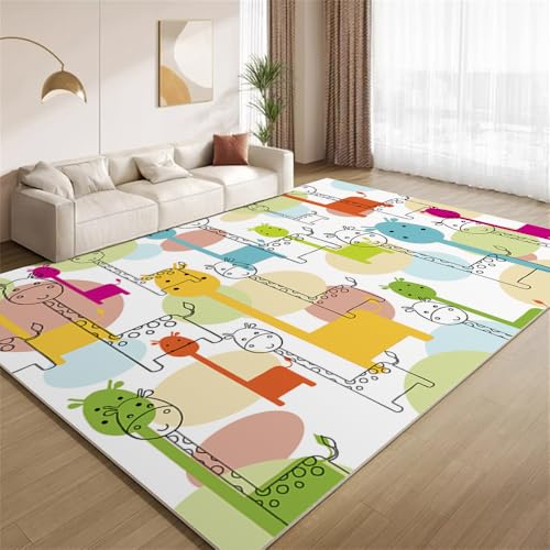 POKXAEU Cartoon-Giraffe Teppich Buntes Kinderzimmer Eingangsbereich-Teppich rutschfest Fußmatte weich waschbar Bodenteppich für Wohnzimmer Innenbereich Flur Matten 60x90cm von POKXAEU