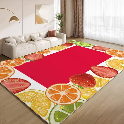 POKXAEU Frische Bunte Früchte Teppich Einfache Moderne Kunst Eingangsbereich-Teppich rutschfest Fußmatte weich waschbar Bodenteppich für Wohnzimmer Innenbereich Flur Matten 60x90cm von POKXAEU