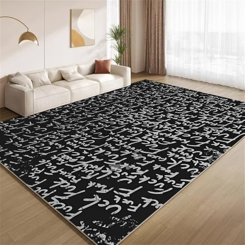 POKXAEU Fuck-Buchstaben Teppich Kreatives Schwarz-Weiß Rutschfester Bodenteppich weicher dünnen Kurzflor-Teppich für Wohnzimmer Schlafzimmer Küche Büro Esszimmer Hartholzboden 160x200cm POKXAEU Fuck-Buchstaben Teppich Kreatives Schwarz-Weiß Rutschfester Bodenteppich weicher dünnen Kurzflor-Teppich für Wohnzimmer Schlafzimmer Küche Büro Esszimmer Hartholzboden 160x200cm von POKXAEU