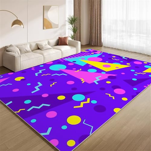 POKXAEU Funky Lila Arcade Teppich Mehrfarbige Gamer Wohnzimmer-Schlafzimmer-Teppich rutschfest Überwurfmatten waschbar Bodendekoration Matte für den Innenbereich Flur 90x150cm von POKXAEU