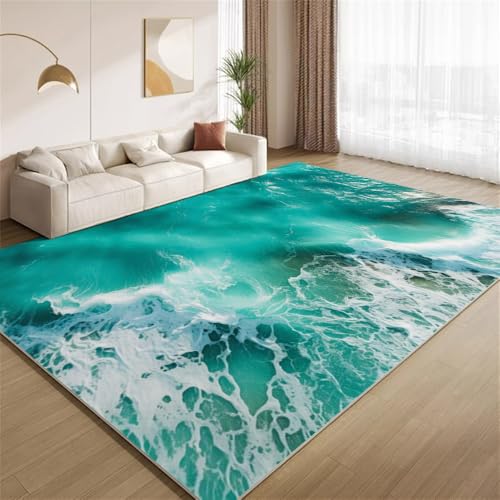 POKXAEU Funky Meereswellen Teppich Fließende Wasserkräuselungen Innenbereich Teppich weiche Kunstwolle rutschfest waschbar Akzentteppich für Wohnzimmer Haustür Flur Dekoration 90x120cm von POKXAEU