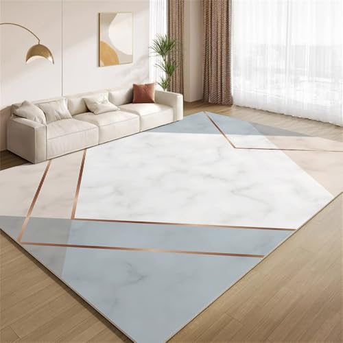 POKXAEU Grau-Weißer Marmor Teppich Moderne Goldene Linienstreifen Eingangsbereich-Teppich rutschfest Fußmatte weich waschbar Bodenteppich für Wohnzimmer Innenbereich Flur Matten 60x90cm von POKXAEU