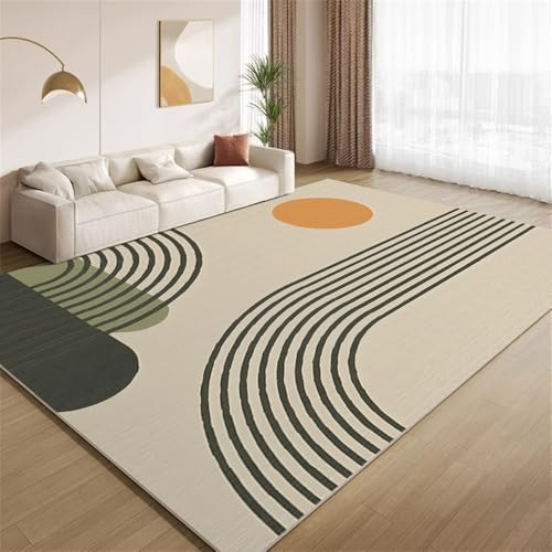 POKXAEU Grün-Braun-Boho Teppich Bogenlinien Bohème Eingangsbereich-Teppich rutschfest Fußmatte weich waschbar Bodenteppich für Wohnzimmer Innenbereich Flur Matten 60x90cm von POKXAEU