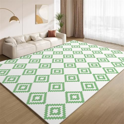 POKXAEU Grünes Geometrisches Gitter Teppich Minimalistisches Kunstdesign Eingangsbereich-Teppich rutschfest Fußmatte weich waschbar Bodenteppich für Wohnzimmer Innenbereich Flur Matten 60x90cm von POKXAEU