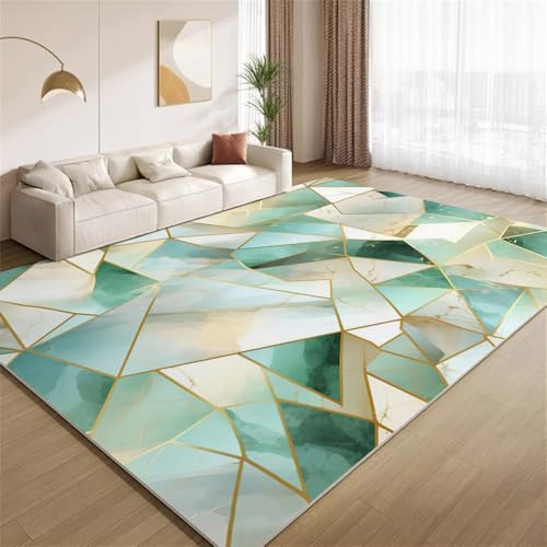 POKXAEU Grüngold-Marmor Teppich Goldene Rissgeometrie Innenbereich Teppich weiche Kunstwolle rutschfest waschbar Akzentteppich für Wohnzimmer Haustür Flur Dekoration 90x120cm POKXAEU Grüngold-Marmor Teppich Goldene Rissgeometrie Innenbereich Teppich weiche Kunstwolle rutschfest waschbar Akzentteppich für Wohnzimmer Haustür Flur Dekoration 90x120cm von POKXAEU