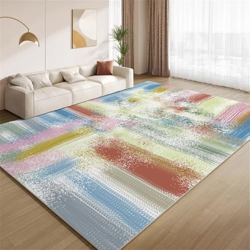 POKXAEU Grunge Bunte Streifen Teppich Retro-Streifen Eingangsbereich-Teppich rutschfest Fußmatte weich waschbar Bodenteppich für Wohnzimmer Innenbereich Flur Matten 60x90cm von POKXAEU
