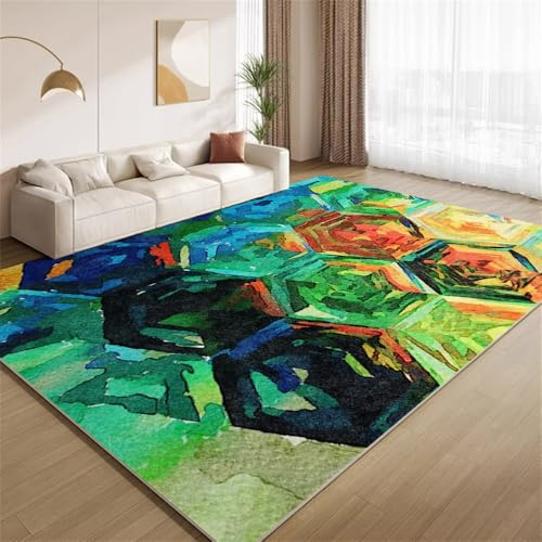 POKXAEU Grunge Geometrisches Aquarell Teppich Abstrakte Grüne Kunst Waschbarer Wohnzimmer-Schlafzimmer-Teppich weich rutschfest Kurzflor Matte für Bauernhaus Zuhause Boden Flur 120x150cm von POKXAEU