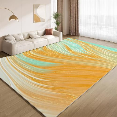POKXAEU Grunge Orange Streifen Teppich Abstrakte Ombre-Wellen Wohnzimmer-Schlafzimmer-Teppich rutschfest Überwurfmatten waschbar Bodendekoration Matte für den Innenbereich Flur 90x150cm von POKXAEU