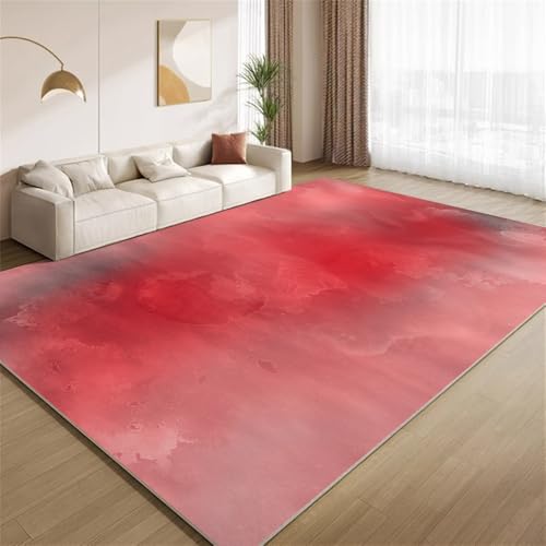 POKXAEU Grunge Rosa Aquarell Teppich Abstrakter Rot-Rosa-Farbverlauf Rutschfester Bodendekor-Teppich weicher Kurzflor-Akzentteppich für Innenräume Wohnzimmer Schlafzimmer Spielzimmer Foyer 150x240cm von POKXAEU
