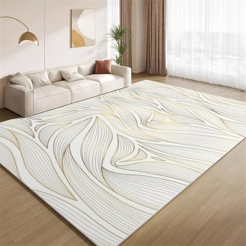 POKXAEU Luxuriöse Goldstreifen Teppich Elegantes Weißgold Rutschfester Bodenteppich weicher dünnen Kurzflor-Teppich für Wohnzimmer Schlafzimmer Küche Büro Esszimmer Hartholzboden 160x200cm POKXAEU Luxuriöse Goldstreifen Teppich Elegantes Weißgold Rutschfester Bodenteppich weicher dünnen Kurzflor-Teppich für Wohnzimmer Schlafzimmer Küche Büro Esszimmer Hartholzboden 160x200cm von POKXAEU