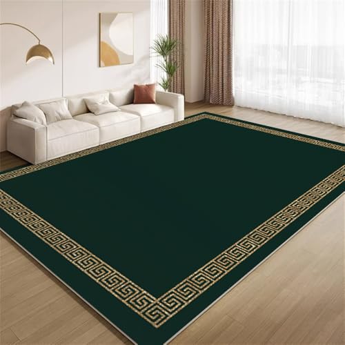 POKXAEU Luxuriöses Grün Gold Teppich Smaragdgrüner Griechischer Rand Waschbare Teppiche für Wohnzimmer weiche Schlafzimmerteppiche Rutschfester Akzentteppich für Büro Kinderzimmer Dekor 120x180cm von POKXAEU