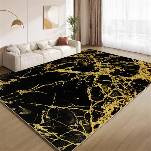 POKXAEU Luxuriöses Schwarzgold Teppich Schwarz-Gold-Marmor Waschbarer Wohnzimmer-Schlafzimmer-Teppich weich rutschfest Kurzflor Matte für Bauernhaus Zuhause Boden Flur 120x150cm POKXAEU Luxuriöses Schwarzgold Teppich Schwarz-Gold-Marmor Waschbarer Wohnzimmer-Schlafzimmer-Teppich weich rutschfest Kurzflor Matte für Bauernhaus Zuhause Boden Flur 120x150cm von POKXAEU