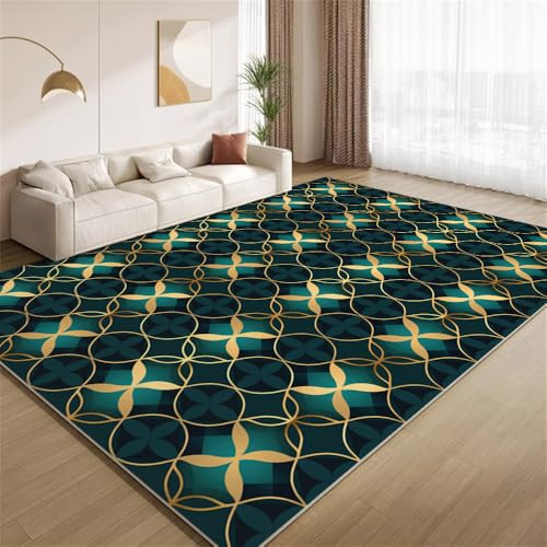 POKXAEU Marokkanisches Grüngold Teppich Moderne Goldene Geometrie Waschbarer Wohnzimmer-Schlafzimmer-Teppich weich rutschfest Kurzflor Matte für Bauernhaus Zuhause Boden Flur 120x150cm POKXAEU Marokkanisches Grüngold Teppich Moderne Goldene Geometrie Waschbarer Wohnzimmer-Schlafzimmer-Teppich weich rutschfest Kurzflor Matte für Bauernhaus Zuhause Boden Flur 120x150cm von POKXAEU