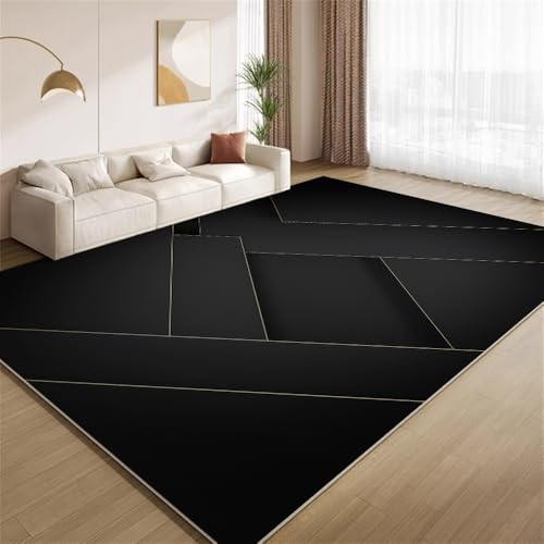 POKXAEU Minimalistisch Modern Schwarz Teppich Goldene Geometrische Linien Eingangsbereich-Teppich rutschfest Fußmatte weich waschbar Bodenteppich für Wohnzimmer Innenbereich Flur Matten 60x90cm POKXAEU Minimalistisch Modern Schwarz Teppich Goldene Geometrische Linien Eingangsbereich-Teppich rutschfest Fußmatte weich waschbar Bodenteppich für Wohnzimmer Innenbereich Flur Matten 60x90cm von POKXAEU