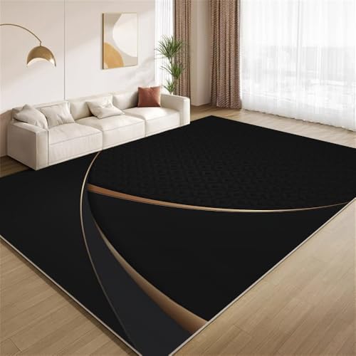 POKXAEU Minimalistische Kunst Schwarz Teppich Braungoldene Streifen Waschbare Teppiche für Wohnzimmer weiche Schlafzimmerteppiche Rutschfester Akzentteppich für Büro Kinderzimmer Dekor 120x180cm von POKXAEU