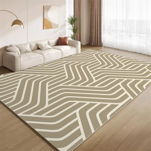 POKXAEU Minimalistische Wellenstreifen Teppich Modernes Graubeige Eingangsbereich-Teppich rutschfest Fußmatte weich waschbar Bodenteppich für Wohnzimmer Innenbereich Flur Matten 60x90cm von POKXAEU