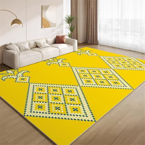 POKXAEU Minimalistischer Gelbdruck Teppich Kreatives Design Gelb Rutschfester Bodendekor-Teppich weicher Kurzflor-Akzentteppich für Innenräume Wohnzimmer Schlafzimmer Spielzimmer Foyer 150x240cm von POKXAEU