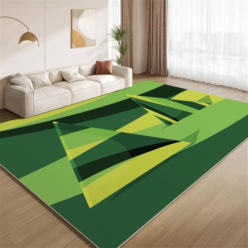 POKXAEU Minimalistisches Modernes Grün Teppich Gelbgrüne Geometrie Innenbereich Teppich weiche Kunstwolle rutschfest waschbar Akzentteppich für Wohnzimmer Haustür Flur Dekoration 90x120cm von POKXAEU