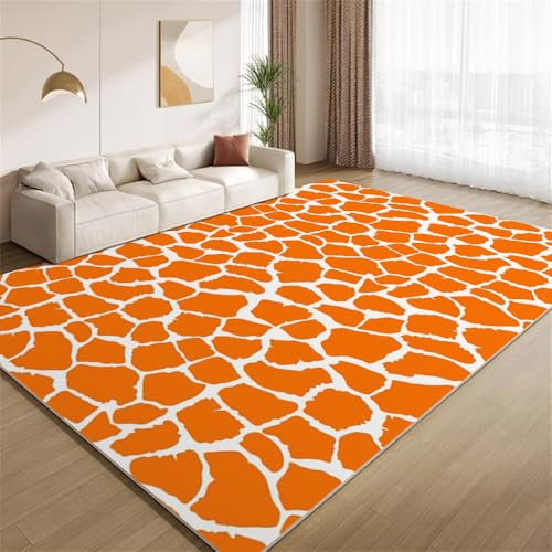 POKXAEU Modern Orange Teppich Giraffenhaut-Textur Waschbare Teppiche für Wohnzimmer weiche Schlafzimmerteppiche Rutschfester Akzentteppich für Büro Kinderzimmer Dekor 120x180cm von POKXAEU