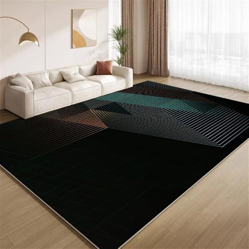 POKXAEU Moderne, Farbenfrohe Linien Teppich Schwarze Minimalistische Kunst Wohnzimmer-Schlafzimmer-Teppich rutschfest Überwurfmatten waschbar Bodendekoration Matte für den Innenbereich Flur 90x150cm von POKXAEU