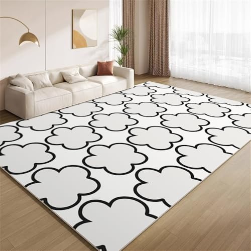 POKXAEU Moderne, Schlichte Blumen Teppich Zeitgenössisches Schwarz-Weiß Innenbereich Teppich weiche Kunstwolle rutschfest waschbar Akzentteppich für Wohnzimmer Haustür Flur Dekoration 90x120cm POKXAEU Moderne, Schlichte Blumen Teppich Zeitgenössisches Schwarz-Weiß Innenbereich Teppich weiche Kunstwolle rutschfest waschbar Akzentteppich für Wohnzimmer Haustür Flur Dekoration 90x120cm von POKXAEU