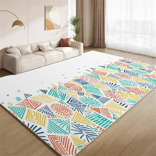 POKXAEU Moderne Bunte Kunst Teppich Mehrfarbig-Weiß Innenbereich Teppich weiche Kunstwolle rutschfest waschbar Akzentteppich für Wohnzimmer Haustür Flur Dekoration 90x120cm von POKXAEU