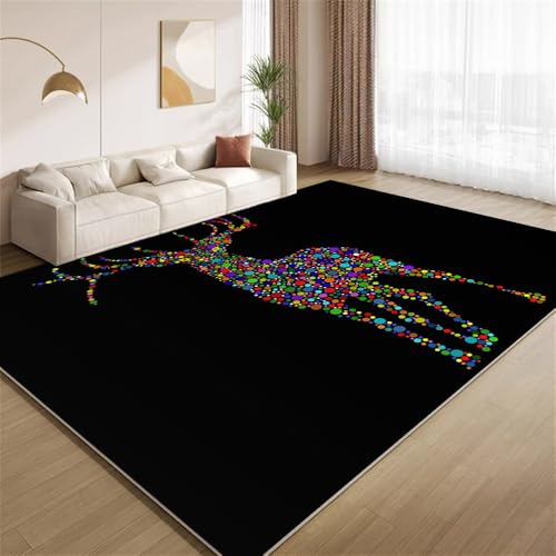 POKXAEU Moderne Bunte Tupfenkunst Teppich Hirsch Eingangsbereich-Teppich rutschfest Fußmatte weich waschbar Bodenteppich für Wohnzimmer Innenbereich Flur Matten 60x90cm von POKXAEU