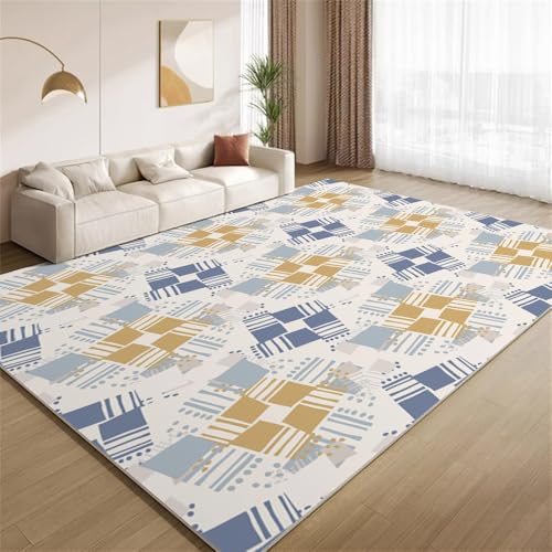 POKXAEU Moderne Funky Geometrie Teppich Buntes Blau-Weiß Eingangsbereich-Teppich rutschfest Fußmatte weich waschbar Bodenteppich für Wohnzimmer Innenbereich Flur Matten 60x90cm von POKXAEU