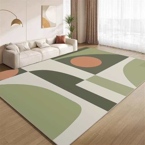 POKXAEU Moderne Geometrische Kunst Teppich Minimalistisches Grünes Design Eingangsbereich-Teppich rutschfest Fußmatte weich waschbar Bodenteppich für Wohnzimmer Innenbereich Flur Matten 60x90cm von POKXAEU