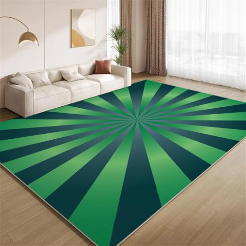 POKXAEU Moderne Grüne Streifen Teppich Ombre Boho Kunst Wohnzimmerteppich aus Kunstwolle waschbar fusselfrei pflegeleicht für Schlafzimmer Kinderzimmer Büro Flur Dekoration 180x270cm von POKXAEU