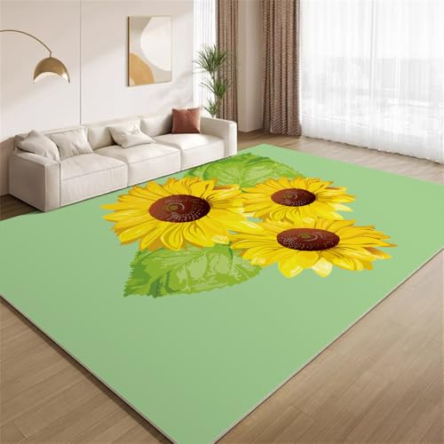 POKXAEU Moderne Sonnenblume Teppich Frische Gelbgrüne Innenbereich Teppich weiche Kunstwolle rutschfest waschbar Akzentteppich für Wohnzimmer Haustür Flur Dekoration 90x120cm POKXAEU Moderne Sonnenblume Teppich Frische Gelbgrüne Innenbereich Teppich weiche Kunstwolle rutschfest waschbar Akzentteppich für Wohnzimmer Haustür Flur Dekoration 90x120cm von POKXAEU