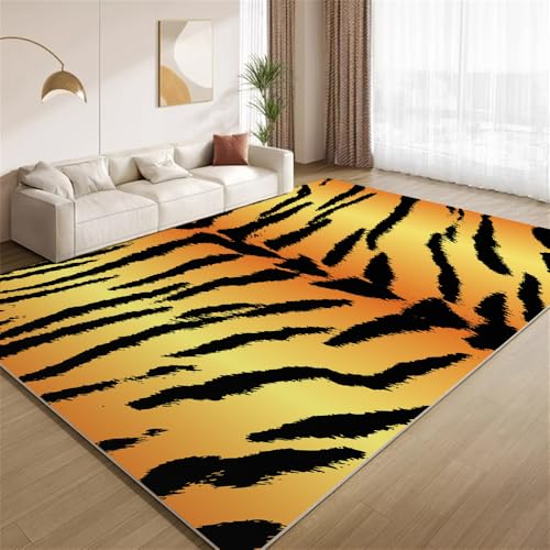 POKXAEU Moderne Tierfelle Teppich Orange-Schwarzes Tigerfell Waschbare Teppiche für Wohnzimmer weiche Schlafzimmerteppiche Rutschfester Akzentteppich für Büro Kinderzimmer Dekor 120x180cm von POKXAEU