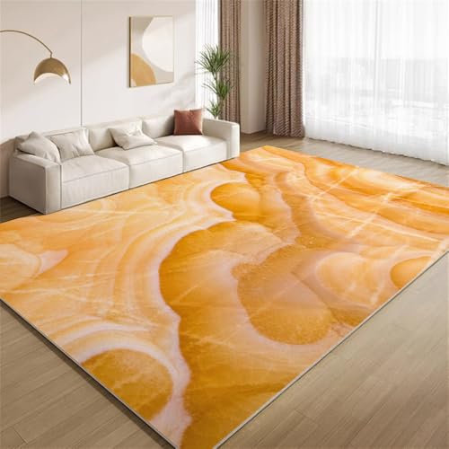 POKXAEU Moderner Orangefarbener Marmor Teppich Ombre-Braun-Marmor Eingangsbereich-Teppich rutschfest Fußmatte weich waschbar Bodenteppich für Wohnzimmer Innenbereich Flur Matten 60x90cm von POKXAEU