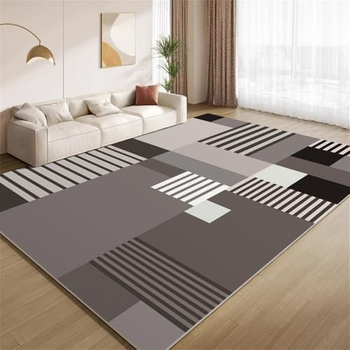 POKXAEU Modernes Grau Geometrisch Teppich Schlichte Patchwork-Kunst Waschbare Teppiche für Wohnzimmer weiche Schlafzimmerteppiche Rutschfester Akzentteppich für Büro Kinderzimmer Dekor 120x180cm von POKXAEU