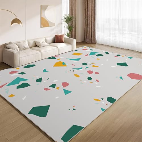POKXAEU Modernes Grau Teppich Bunte Geometrische Verzierung Waschbare Teppiche für Wohnzimmer weiche Schlafzimmerteppiche Rutschfester Akzentteppich für Büro Kinderzimmer Dekor 120x180cm von POKXAEU