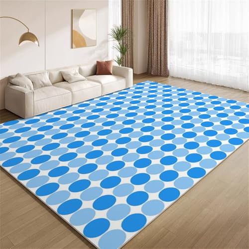 POKXAEU Modernes Ombre-Blau Teppich Ovales Muster Wohnzimmer-Schlafzimmer-Teppich rutschfest Überwurfmatten waschbar Bodendekoration Matte für den Innenbereich Flur 90x150cm von POKXAEU