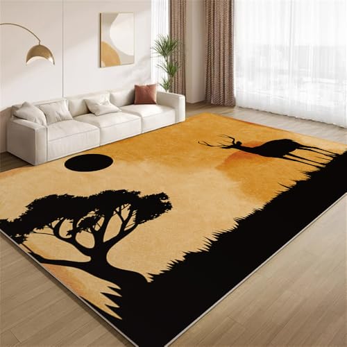 POKXAEU Modernes Orangeschwarz Teppich Afrikanische Grasland-Silhouette Waschbarer Wohnzimmer-Schlafzimmer-Teppich weich rutschfest Kurzflor Matte für Bauernhaus Zuhause Boden Flur 120x150cm POKXAEU Modernes Orangeschwarz Teppich Afrikanische Grasland-Silhouette Waschbarer Wohnzimmer-Schlafzimmer-Teppich weich rutschfest Kurzflor Matte für Bauernhaus Zuhause Boden Flur 120x150cm von POKXAEU