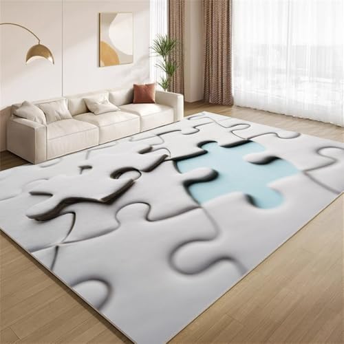 POKXAEU Modernes Puzzle Teppich Kreatives Design Eingangsbereich-Teppich rutschfest Fußmatte weich waschbar Bodenteppich für Wohnzimmer Innenbereich Flur Matten 60x90cm von POKXAEU
