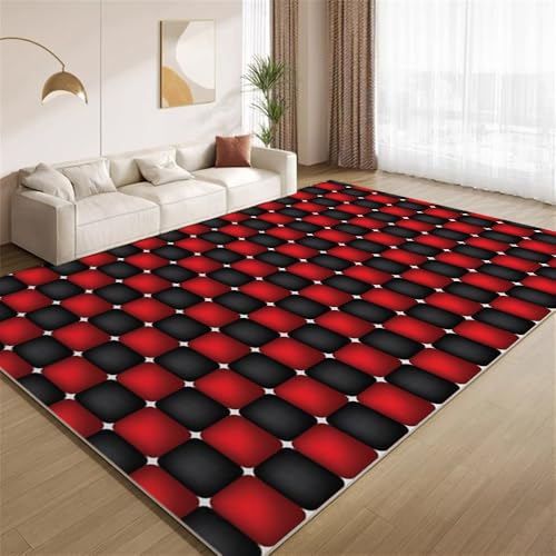 POKXAEU Modernes Rotschwarz Teppich 3D-Geometrischer Druck Eingangsbereich-Teppich rutschfest Fußmatte weich waschbar Bodenteppich für Wohnzimmer Innenbereich Flur Matten 60x90cm von POKXAEU