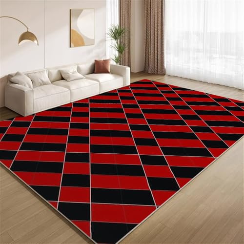 POKXAEU Modernes Rotschwarz Teppich Einfache Geometrische Streifen Innenbereich Teppich weiche Kunstwolle rutschfest waschbar Akzentteppich für Wohnzimmer Haustür Flur Dekoration 90x120cm von POKXAEU