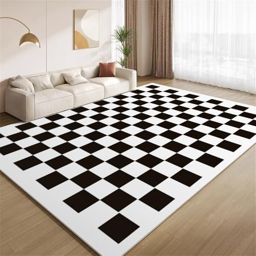 POKXAEU Modernes Schachbrettmuster Teppich Schwarz-Weißes Karomuster Waschbarer Wohnzimmer-Schlafzimmer-Teppich weich rutschfest Kurzflor Matte für Bauernhaus Zuhause Boden Flur 120x150cm POKXAEU Modernes Schachbrettmuster Teppich Schwarz-Weißes Karomuster Waschbarer Wohnzimmer-Schlafzimmer-Teppich weich rutschfest Kurzflor Matte für Bauernhaus Zuhause Boden Flur 120x150cm von POKXAEU