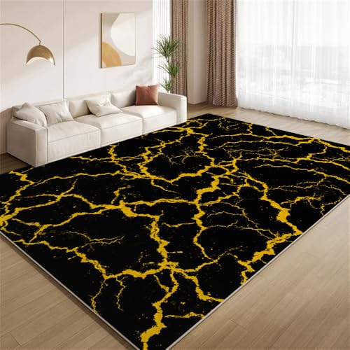 POKXAEU Modernes Schwarz-Gold Teppich Luxuriöses Goldenes Knistern Eingangsbereich-Teppich rutschfest Fußmatte weich waschbar Bodenteppich für Wohnzimmer Innenbereich Flur Matten 60x90cm von POKXAEU