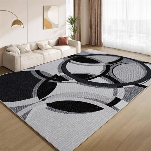 POKXAEU Modernes Schwarz-Grau Teppich Geometrischer Kreis Eingangsbereich-Teppich rutschfest Fußmatte weich waschbar Bodenteppich für Wohnzimmer Innenbereich Flur Matten 60x90cm von POKXAEU