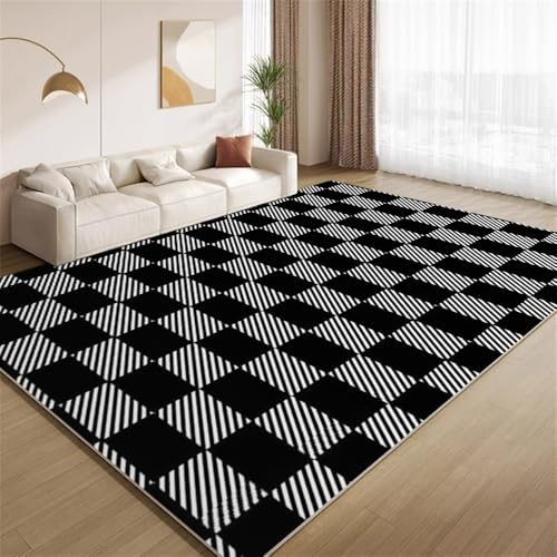 POKXAEU Modernes Schwarz-Weiß Teppich Schlichte Karo Textur Waschbare Teppiche für Wohnzimmer weiche Schlafzimmerteppiche Rutschfester Akzentteppich für Büro Kinderzimmer Dekor 120x180cm von POKXAEU