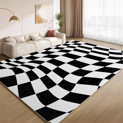 POKXAEU Modernes Schwarz-Weiß Teppich Verzerrtes Geometrisches Gitter Maschinenwaschbare Teppiche für Wohnzimmer weich rutschfest Teppich für Schlafzimmer Kinderzimmer Klassenzimmer Büro 150x210cm POKXAEU Modernes Schwarz-Weiß Teppich Verzerrtes Geometrisches Gitter Maschinenwaschbare Teppiche für Wohnzimmer weich rutschfest Teppich für Schlafzimmer Kinderzimmer Klassenzimmer Büro 150x210cm von POKXAEU