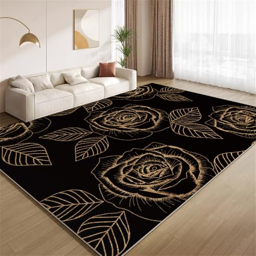 POKXAEU Modernes Schwarzgold Teppich Chinesische Goldene Blumen Eingangsbereich-Teppich rutschfest Fußmatte weich waschbar Bodenteppich für Wohnzimmer Innenbereich Flur Matten 60x90cm POKXAEU Modernes Schwarzgold Teppich Chinesische Goldene Blumen Eingangsbereich-Teppich rutschfest Fußmatte weich waschbar Bodenteppich für Wohnzimmer Innenbereich Flur Matten 60x90cm von POKXAEU