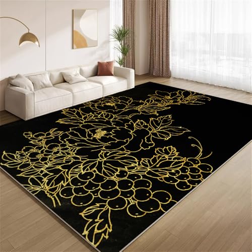 POKXAEU Modernes Schwarzgold Teppich Luxuriöse Goldene Blumen Rutschfester Bodendekor-Teppich weicher Kurzflor-Akzentteppich für Innenräume Wohnzimmer Schlafzimmer Spielzimmer Foyer 150x240cm POKXAEU Modernes Schwarzgold Teppich Luxuriöse Goldene Blumen Rutschfester Bodendekor-Teppich weicher Kurzflor-Akzentteppich für Innenräume Wohnzimmer Schlafzimmer Spielzimmer Foyer 150x240cm von POKXAEU