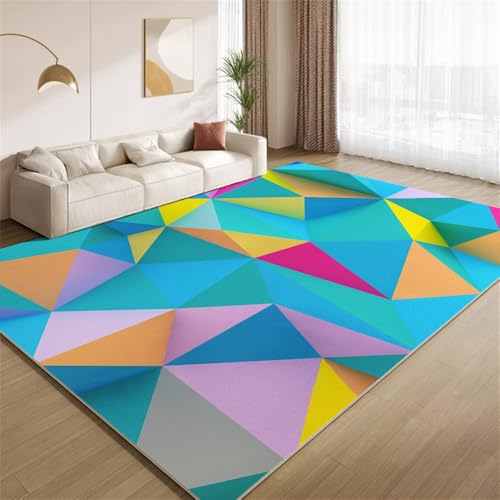 POKXAEU Multi-3D-Geometrie Teppich Moderne Bunte Drucke Eingangsbereich-Teppich rutschfest Fußmatte weich waschbar Bodenteppich für Wohnzimmer Innenbereich Flur Matten 60x90cm von POKXAEU