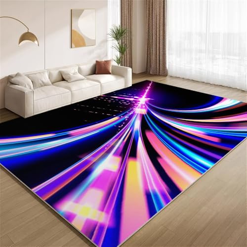 POKXAEU Neon-Speed-Linien Teppich Abstrakte, Bunte Streifen Innenbereich Teppich weiche Kunstwolle rutschfest waschbar Akzentteppich für Wohnzimmer Haustür Flur Dekoration 90x120cm von POKXAEU