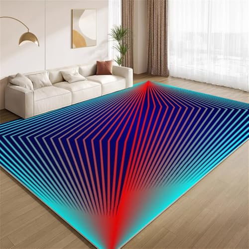 POKXAEU Neon-Wellenlinien Teppich Schlichte Kreative Streifen Wohnzimmer-Schlafzimmer-Teppich rutschfest Überwurfmatten waschbar Bodendekoration Matte für den Innenbereich Flur 90x150cm von POKXAEU